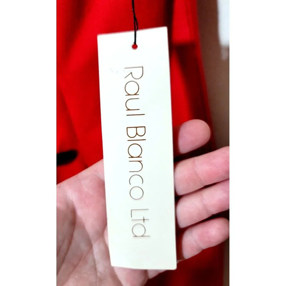 Vtg Raul Blanco Dress 12 Deadstock Red Secretary Dress Woven Gold Buttons Classy - Picture 7 of 16